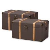 Baxton Studio Stephen Modern and Contemporary Transitional Dark Brown Fabric Upholstered and Oak Brown Finished 2-Piece Storage Trunk Set